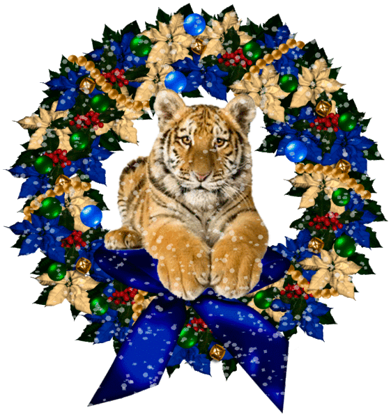 Тигр новогодний~Анимационные блестящие открытки GIF