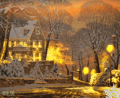 Зимний пейзаж~Анимационные блестящие открытки GIF