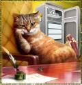 Рыжий кот с сосиской - Кошки открытки и картинки