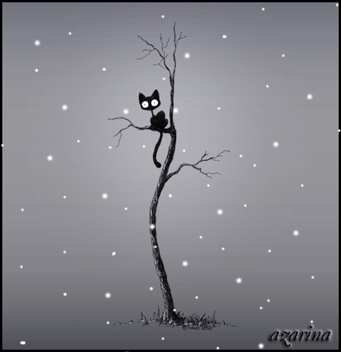 Одинокая кошка~Анимационные блестящие открытки GIF