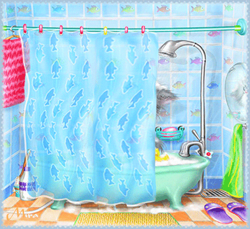 Кот в ванной~Анимационные блестящие открытки GIF