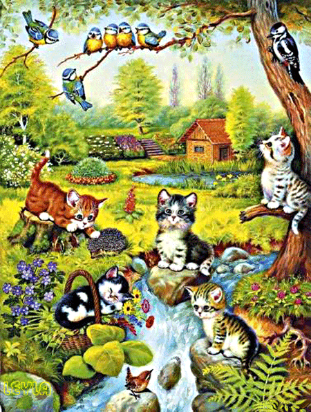 Анимированные котята~Анимационные блестящие открытки GIF