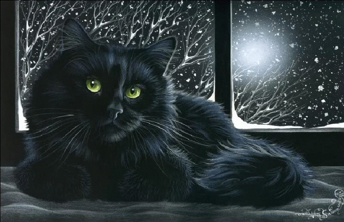 Лунный кот~Анимационные блестящие открытки GIF