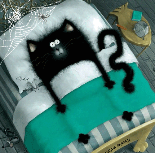 Кот и паук~Анимационные блестящие открытки GIF