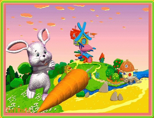 Кролик с морковкой~Анимационные блестящие открытки GIF