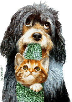 Собака и котенок~Анимационные блестящие открытки GIF