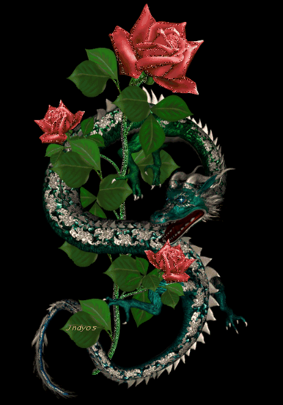 Дракон и роза анимация~Анимационные блестящие открытки GIF