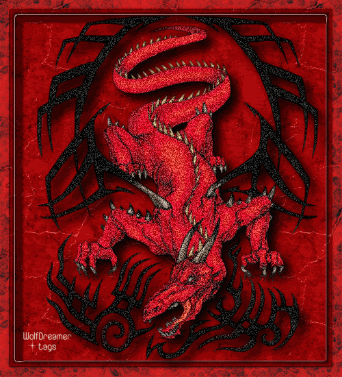 Красный дракон~Анимационные блестящие открытки GIF