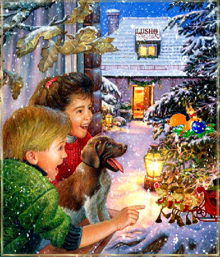 Детская зима~Анимационные блестящие открытки GIF