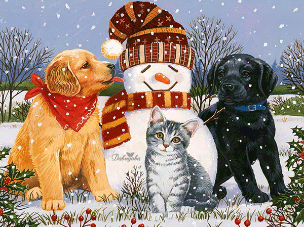 Сказка зимой!!!!~Анимационные блестящие открытки GIF