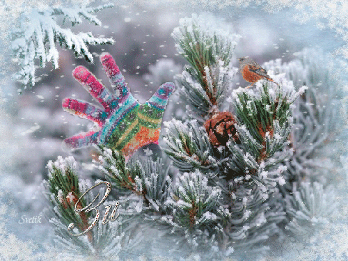 Картинка с пожеланием Зимнего настроения~Анимационные блестящие открытки GIF