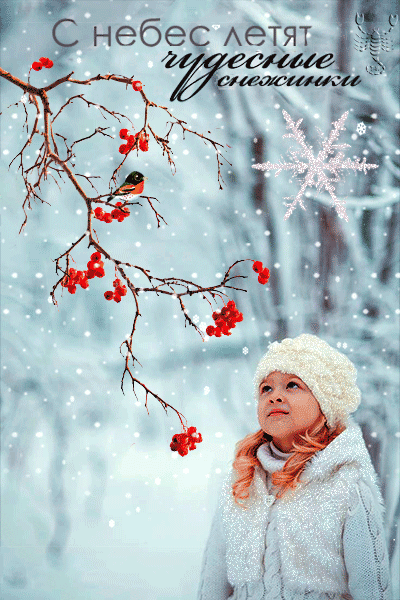 С небес летят чудесные снежинки...~Анимационные блестящие открытки GIF