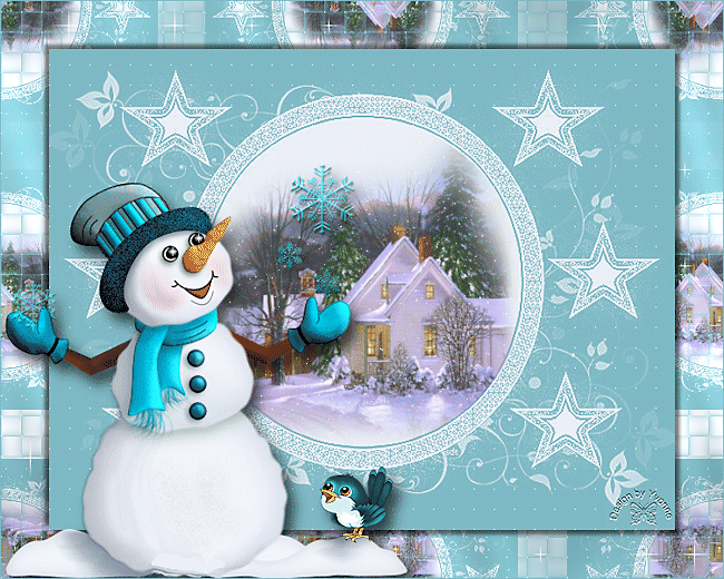 Зима. Снеговик~Анимационные блестящие открытки GIF