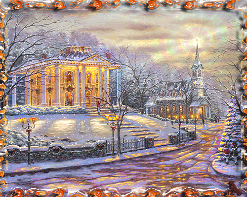 Зимняя картина~Анимационные блестящие открытки GIF