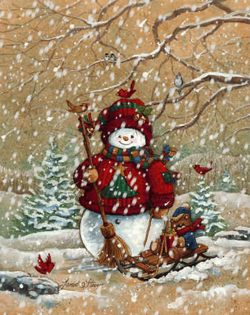 Снеговик~Анимационные блестящие открытки GIF