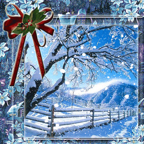 Зимняя открытка со снегом~Анимационные блестящие открытки GIF