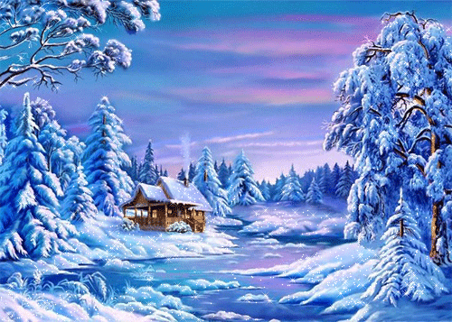 Голубая зима~Анимационные блестящие открытки GIF