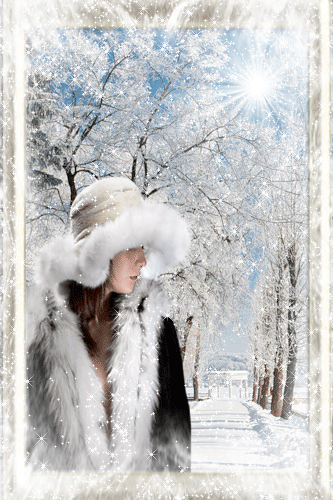 Зимний, снежный день~Анимационные блестящие открытки GIF