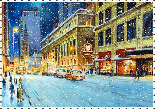 Зима в городе~Анимационные блестящие открытки GIF