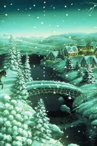 Зеленая Зима~Анимационные блестящие открытки GIF