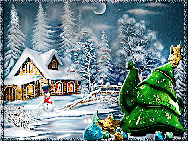 Добрый зимний вечер!~Анимационные блестящие открытки GIF