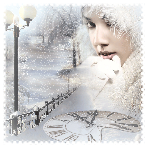 Снежная девушка зима~Анимационные блестящие открытки GIF