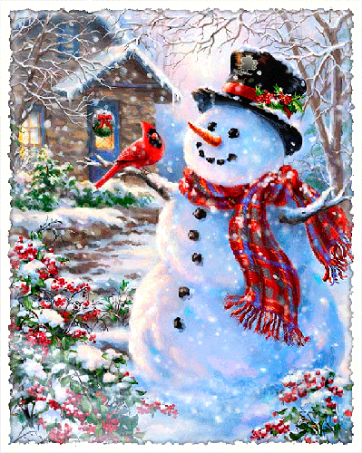 Анимация Снеговик~Анимационные блестящие открытки GIF