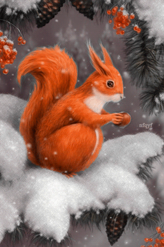 Белочка с орешком~Анимационные блестящие открытки GIF