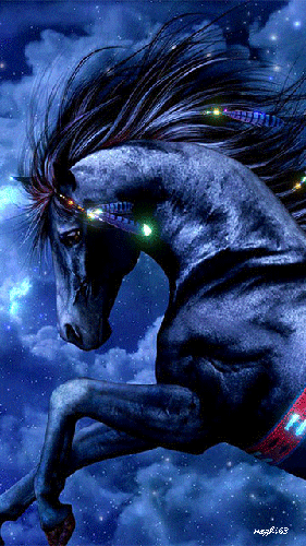 Синий конь~Анимационные блестящие открытки GIF
