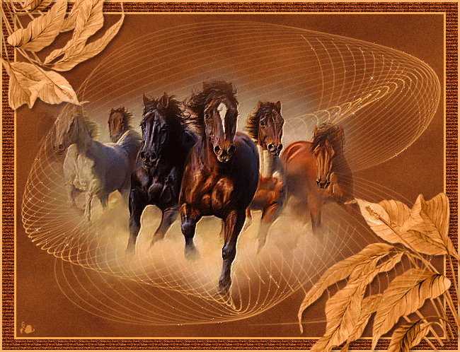 Табун лошадей~Анимационные блестящие открытки GIF