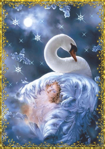 Белая лебедушка~Анимационные блестящие открытки GIF