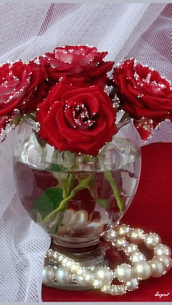 Розы и жемчуг~Анимационные блестящие открытки GIF