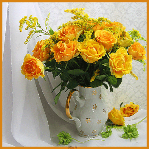 Желтые розы - букет~Анимационные блестящие открытки GIF