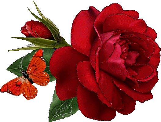 Роза с бабочкой~Анимационные блестящие открытки GIF