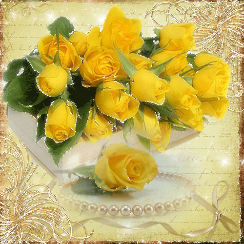 Жёлтые розы~Анимационные блестящие открытки GIF