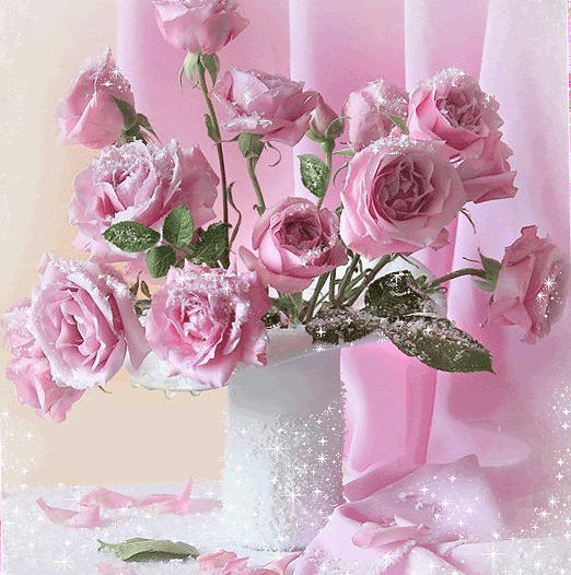 Розовый букет~Анимационные блестящие открытки GIF
