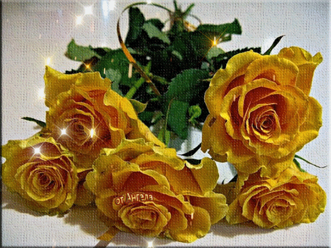 желтые розы~Анимационные блестящие открытки GIF