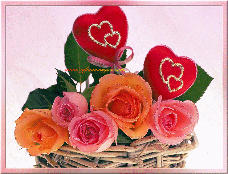 розы в корзине~Анимационные блестящие открытки GIF