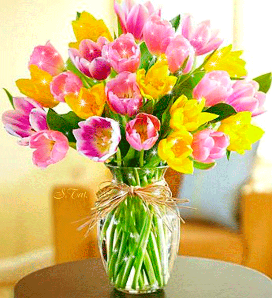 Тюльпаны мерцающие~Анимационные блестящие открытки GIF