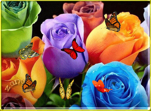 Разноцветные розы~Анимационные блестящие открытки GIF