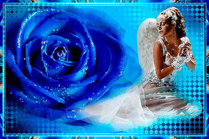 Синяя роза Ангела~Анимационные блестящие открытки GIF