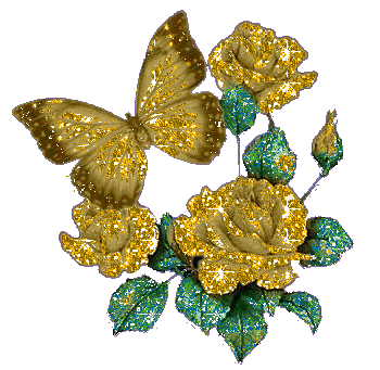 Розы и бабочка~Анимационные блестящие открытки GIF