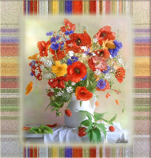 Летний букетик цветов~Анимационные блестящие открытки GIF