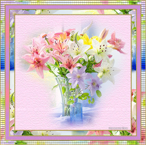 Нежный букет цветов~Анимационные блестящие открытки GIF