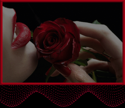 Красная роза и красные губы~Анимационные блестящие открытки GIF