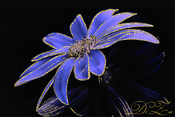 Синий цветок~Анимационные блестящие открытки GIF