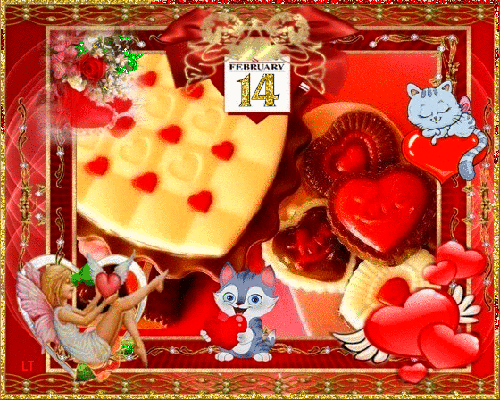 Праздник День святого Валентина~Анимационные блестящие открытки GIF