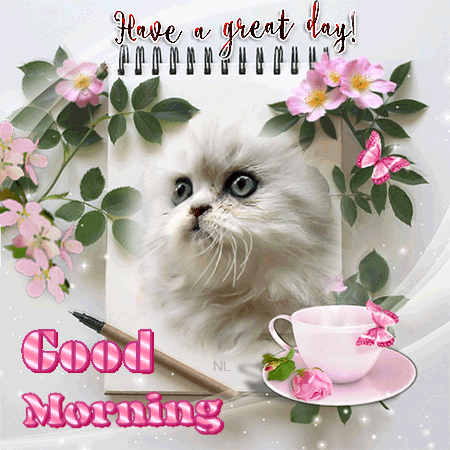 Good morning от котеночка~Анимационные блестящие открытки GIF