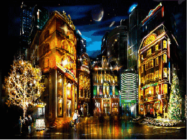 ночной город~Анимационные блестящие открытки GIF