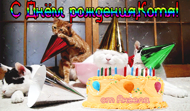 с днем рождения ,котя!~Анимационные блестящие открытки GIF